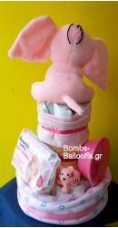 Τούρτα με πάνες τριώροφη κορίτσι5