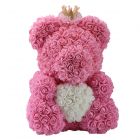 Rose teddy bear φούξια με λευκή καρδιά στέμμα