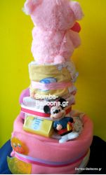 Τούρτα με πάνες τριώροφη κορίτσι3