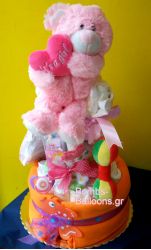 Τούρτα με πάνες τριώροφη κορίτσι6