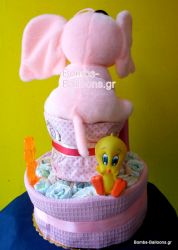 Τούρτα με πάνες διώροφη κορίτσι