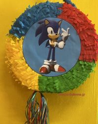 Πινιάτα Sonic μπλε κόκκινο κίτρινο λαχανί