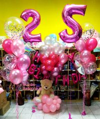 Ροζ και φούξια μπαλόνια με αρκούδο σε σύννεφο