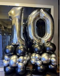Κατασκευή μπαλονιών σε ασημί chrome και μαύρο με αριθμούς