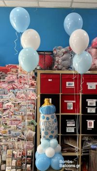 Μπαλόνια με ήλιον σε γαλάζιο λευκο και κατασκευή μπαλονιών με μπιμπερό