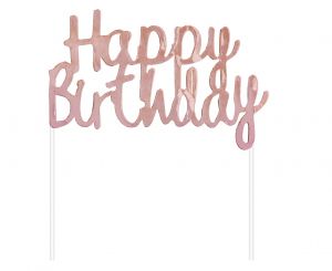 Διακοσμητικό τούρτας Happy Birthday ροζ χρυσό
