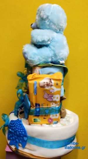 Τούρτα με πάνες τριώροφη αγόρι