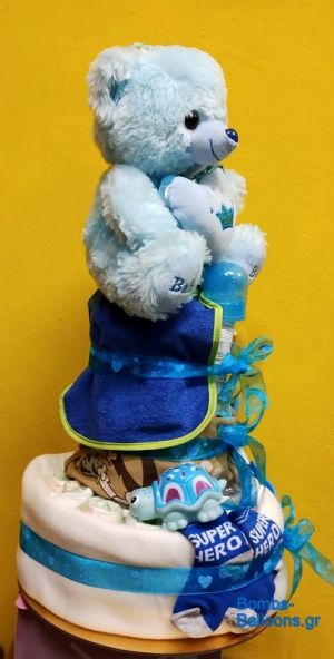 Τούρτα με πάνες τριώροφη αγόρι