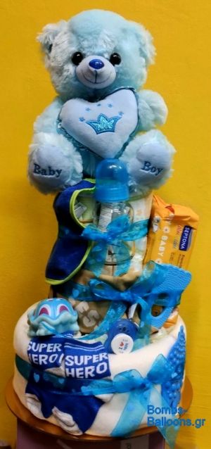 Τούρτα με πάνες τριώροφη αγόρι