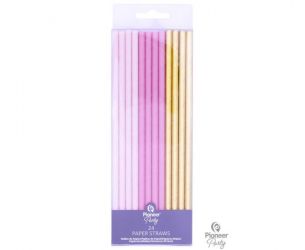 Χάρτινα καλαμάκια ροζ με χρυσό