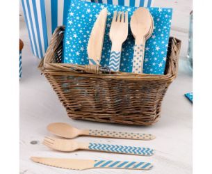 Σετ ξύλινα μαχαιροπίρουνα ρίγες πουά μπλε