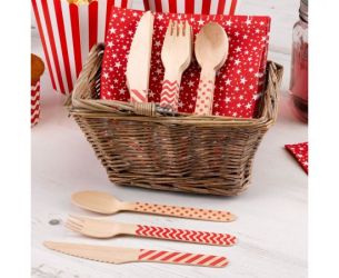 Σετ ξύλινα μαχαιροπίρουνα ρίγες πουά κόκκινες