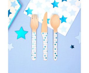 Σετ ξύλινα μαχαιροπίρουνα αστεράκια μπλε